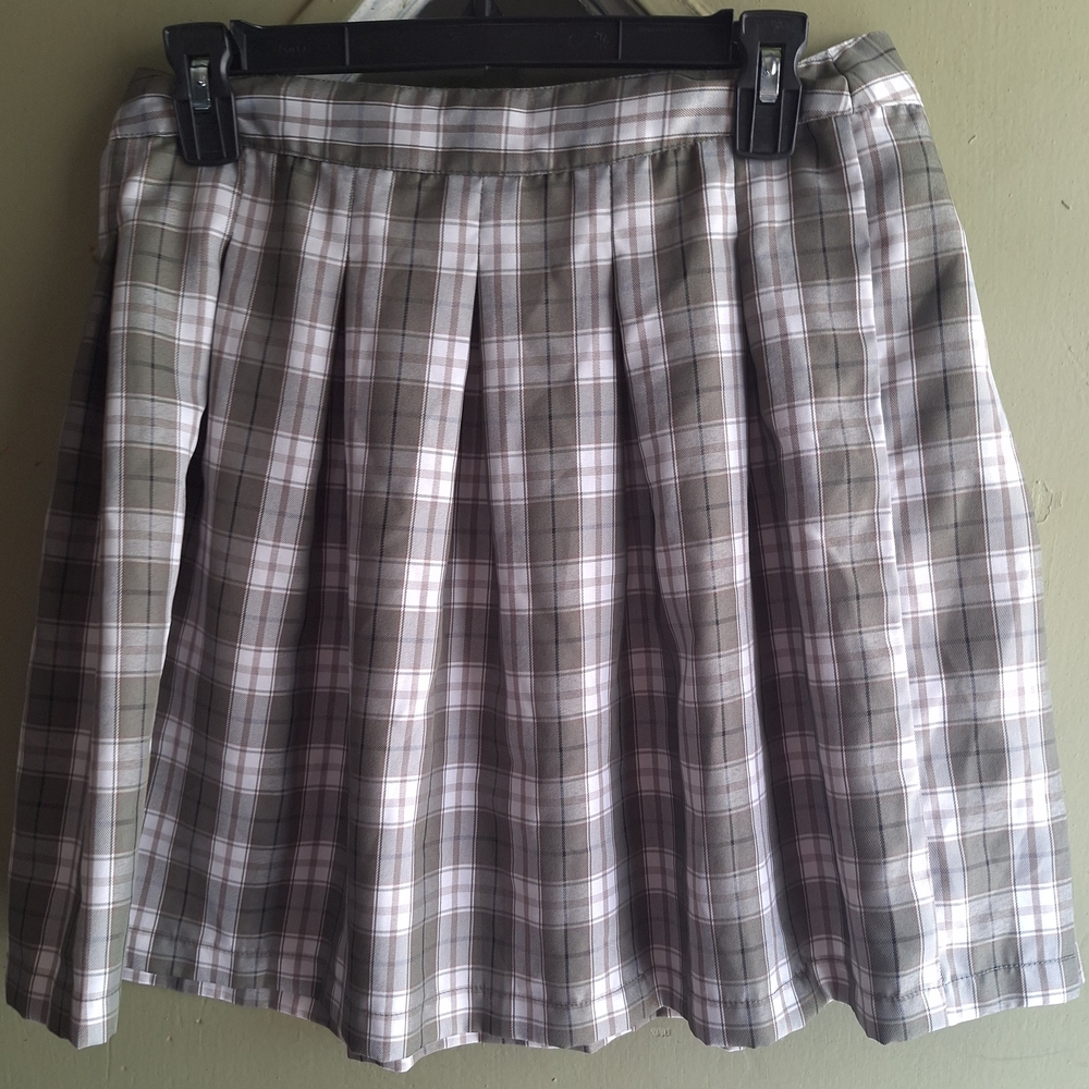 Pleated Mini Skirt in Olive Plaid